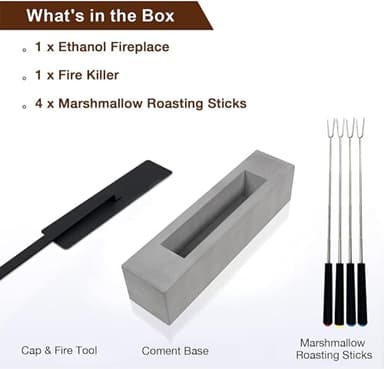 Poofzy Table Top Firepit, Indoor Fire Pit Tabletop Concrete, Portable Ethanol Tabletop Fireplace Outdoor for Patio Home Decor Housewarming 14.9x3.3x3.3 in (Gray) - Image 3