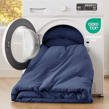 Bedsure California King Size Comforter Set, Navy Soft Prewashed Bedding for All Seasons, 3 Pieces GentleSoft™ Down Alternative Bed Set, 1 Lightweight Comforter (104"x96") and 2 Pillowcases (20"x36") - Image 5