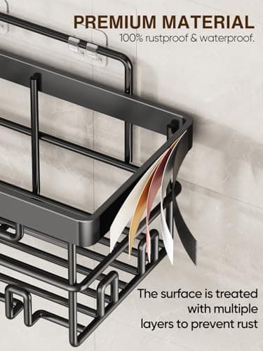 Cobbe Adhesive Shower Caddy 5-Pack, Large Wall Mounted Shower Shelves Rack, Organizer Storage Accessories with Soap Dish&Toothbrush Holder, Shelves for Bathroom Storage & Home Kitchen Decor, Black - Image 6