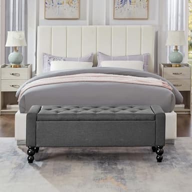 DRM‘SCUUM 50" W Storage Ottoman Bench with Safety Hinge, Load up to 660 lb Ottoman with Storage, Upholstered Tufted Entryway Bench with Seating for Living Room, Bedroom, Entryway, Dark Gray - Image 7