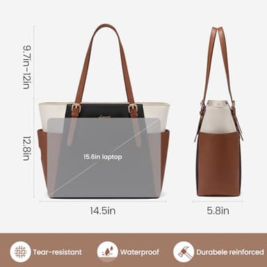 LOVEVOOK Laptop Tote Bag for Women With Large Cup Holder, Leather Work Tote Bag for Women,15.6 Inch Professional Computer Briefcase Business Teacher Commuter Shoulder Bag,Office Travel Gift - Image 4