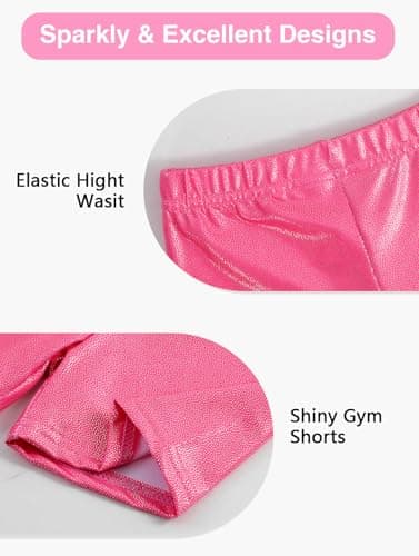 HOZIY Girls Gymnastics Outfit Mermaid Blue Pink Sparkle Bow Back Sleeveless Leotard+Shorts+Scrunchie Activewear Unitard Tumbling Outfits Size 5-6 - Image 4
