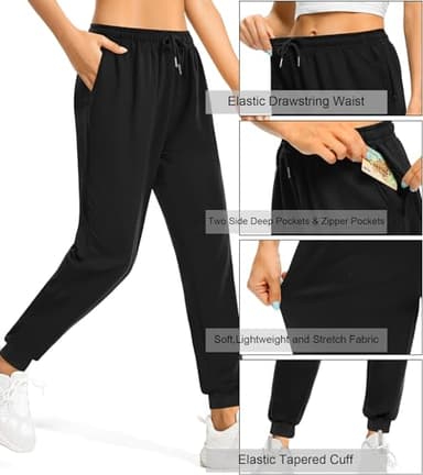 ASIMOON Womens Sweatpants Elastic High Waist Joggers for Women with Pockets Comfy Lightweight Yoga Sweat Pants Loose Lounge Athletic Jogging Pants Black - Image 4