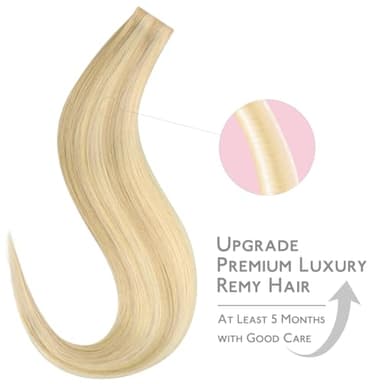 WENNALIFE Invisi Edge Tape in Hair Extensions Human Hair, 18 Inch 50g 20pcs Light Blonde Highlighted Golden Blonde Invisible Luxury Remy Hair Extensions Natural Seamless Injected Tape Ins Straight - Image 5