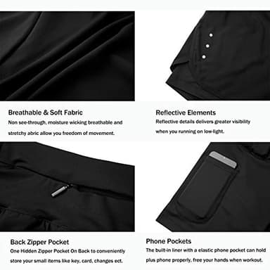 Ksmien Women's 2 in 1 Running Shorts - Lightweight Athletic Workout Gym Yoga Shorts Liner with Phone Pockets Black - Image 4