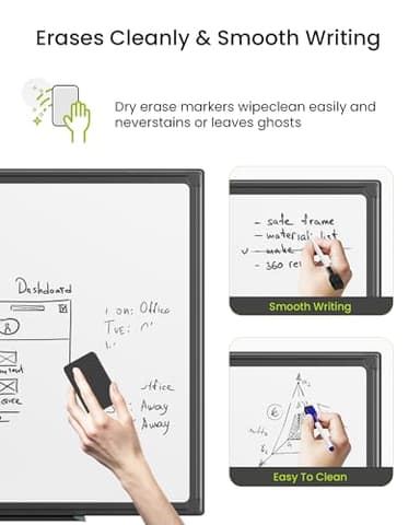VUSIGN Black Aluminum Magnetic White Board 24" x 18" with Dry-Erase Eraser, Multicolor Markers, Magnetic Pins for Office, Home, School - Image 5