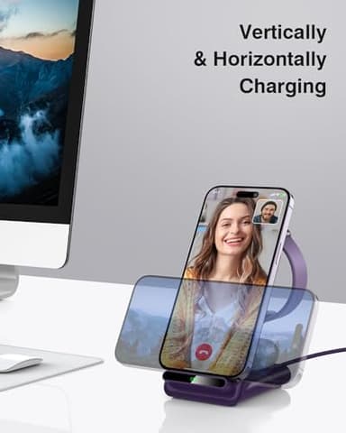Wireless Charging Station,3 in 1 Charging Stand Made for Apple Watch Ultra 11 10 9 8 7 6 SE 5 4 3,Fast Wireless Charger Made for iPhone 17/Air/16/15/14/13/12,for AirPods Pro 3(with Adapter) (Purple) - Image 5