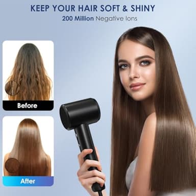Hair Dryer - 150000 RPM High-Speed Blow Dryer with Negative Ionic Care for Fast Drying. Lightweight, Low Noise Design with 4 Temps/2 Speeds and Magnetic Nozzle (Black) - Image 3