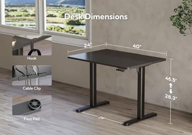 Claiks Electric Standing Desk, Adjustable Height Stand up Desk, 40x24 Inches Sit Stand Home Office Desk with Splice Board, Black Frame/Black Top - Image 3