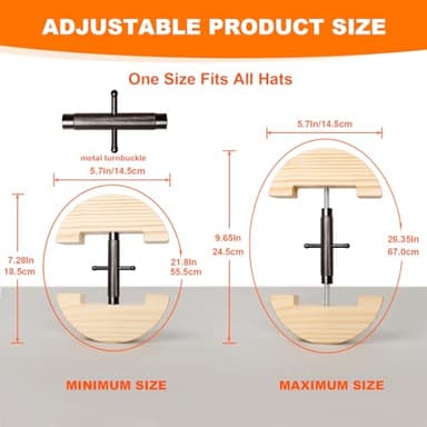 Hat Stretcher, Cowboy Hat Stretcher for Fitted Hats, Adjustable Stretched Size 7 to 8 3/8, Hats Jack Fits All Kind of Caps - Lever Principle Wrench, Wooden Extender Widener for Cowboy Baseball Caps - Image 4