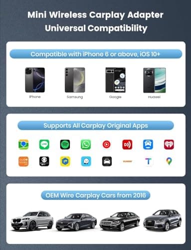 Mini Wireless Carplay and Android auto Adapter with Fastest Connection Car, No Latency Wireless Carplay Adapter, for Cars from 2016 & Phone with Android 10+ / iPhone 6 or Above USB-A/Type-C Black - Image 7