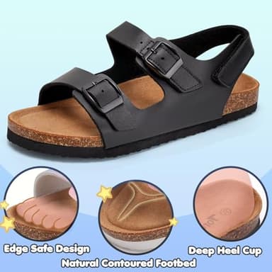 Torotto Toddler Kids Sandals Boys Girls Cork Footbed Sandals with Adjustable Buckle Casual Slides Open Toes Flat(LHJ385/Black,22) - Image 3