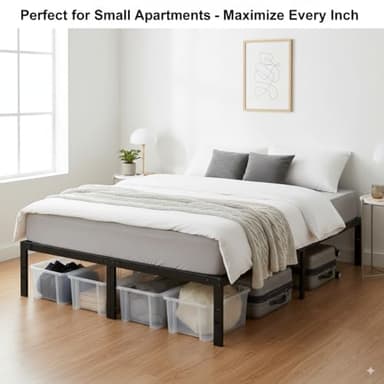 Queen Size Bed Frame - Metal Platform Bed Frames Mattress Foundation with Steel Slat Support, No Box Spring Needed, Storage Space Under Base, Easy Assembly, Black - Image 9