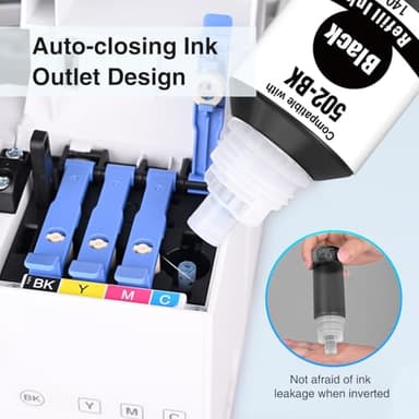Replacement for 502 Black Ink Refill Bottles High Capacity Replacement for 502 Ink Refill Bottles Black for EcoTank ET-2850 ET-2760 Ink ET-3760 ET-4760 ET-3850 ET-4850 Replacement for 502 Printer Ink - Image 6