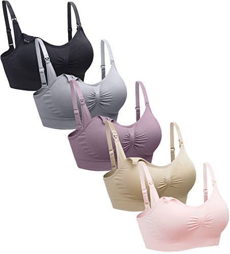 Suekaphin 5PACK Nursing Bra Wireless Women's Sleeping Maternity Bra Breastfeeding Bra,Large,Black/Nude/Purplebean/SoftPink/Gray - Image 1