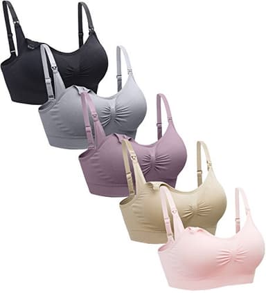 Suekaphin 5PACK Nursing Bra Wireless Women's Sleeping Maternity Bra Breastfeeding Bra,Large,Black/Nude/Purplebean/SoftPink/Gray - Image 1