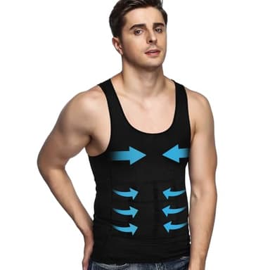 Odoland Men's 3 Pack Body Shaper Base Layer Shirt Tummy Shirt, Black/Black/Grey, M - Image 5