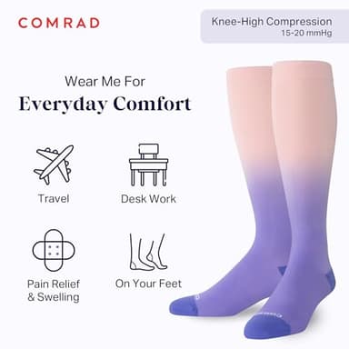 Comrad Knee High Socks - 15-20mmHg Graduated Compression Socks, (Pink/Purple, Small) - Soft & Breathable Foot & Calf Support for Men, Pregnant Women, Nurses, Home, Work & Travel - Image 2