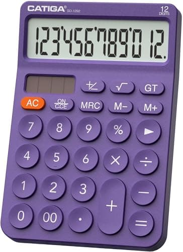 CATIGA 12 Digit Desktop Calculator Basic Desk Calculator with Large LCD Display, Big Buttons, 4 Function, Solar and Battery Dual Power, for Office, School, Home, SD-1292 Purple - Image 1