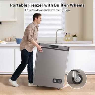 4.2 Cubic Feet Deep Chest Freezer, LifePlus Compact Freezers with 7 Adjustable Thermostat Top Open Door Freezer Compressor Cooling with Rmovable Storage Basket for Home Kitchen Office and Bar Grey - Image 8
