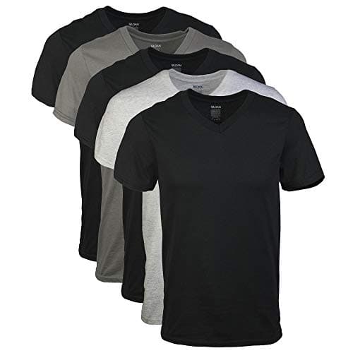 Gildan Men's V-Neck T-Shirts, Multipack, Style G1103, Black/Sport Grey/Charcoal (5-Pack), Medium - Image 1