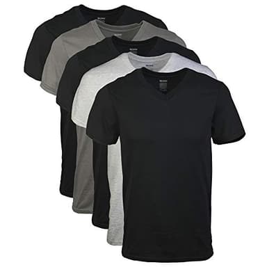 Gildan Men's V-Neck T-Shirts, Multipack, Style G1103, Black/Sport Grey/Charcoal (5-Pack), Medium - Image 1