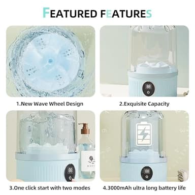 Portable Mini Washing Machine, 1L underwear washer with Digital Timer Display for underwear, socks, saliva towels, suitable for apartments, hotels, and travel and Fathers Day (Blue) - Image 6
