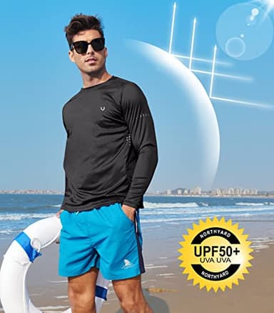 NORTHYARD Men's Sun Protection UPF 50+ Shirts Long Sleeve Running Workout Athletic Gym Shirt UV Swim Fish Rash Guard Hiking Black XL - Image 3