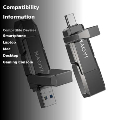 RAOYI 256GB USB C External SSD, 2-in-1 Solid State Drive Up to 450MB/s Dual USB 3.2 + Type-C Thumb Drive Portable SSD Drive for iPhone 15/16/17, Android, Tablet, PC and PS4 - Image 3