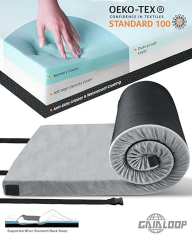 Floor GAIALOOP Memory Foam Futon Mattress Car Camping Bed Glamping Roll Up Mattress, Japanese Floor Sleeping Mat Camp Cot Mattress Pad Travel Guest Side Sleepers Space Gray [Full: 75 * 54 * 3"] - Image 2
