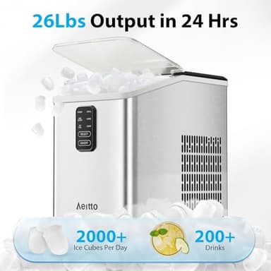 Aeitto Ice Maker Countertop 26lbs/24H, Ice Machine 8 Ice Cubes Ready in 6 Mins, 2 Sizes of Bullet Ice Portable Ice Makers with Basket & Scoop, Auto Self-Cleaning for Home/Kitchen/Office Stainless - Image 3