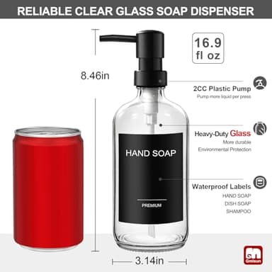 GMISUN Clear Glass Soap Dispenser, 3 Pack Bathroom Hand Soap Dispenser with Plastic Pump, 16 Oz Kitchen Hand and Dish Clear Dispenser Set, Modern Vintage - Image 2