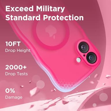 CAPRARO for iPhone 16 Case for Women Girls, Upgraded [Full Camera Protection] [Compatible with MagSafe] Cute Wave Translucent Matte Phone Case for iPhone 16, Hot Pink - Image 6