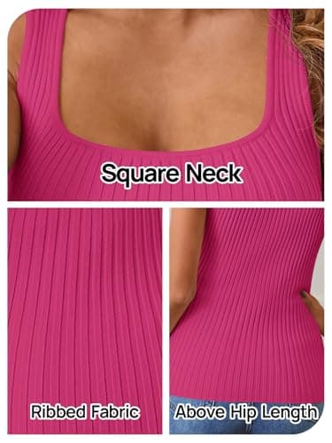MEROKEETY Women's Ribbed Knit Tank Tops 2025 Square Neck Sleeveless Summer Basic Shirts Sweater Vest Rose XL - Image 6