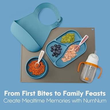NumNum Baby Spoons Set, Baby Essentials Pre-Spoon GOOtensils for 6+ Months, First Stage Self-Feeding Spoons for Baby Led Weaning (BLW), Silicone Toddler Utensils, BPA-Free, 2 Pack Blue/Orange - Image 9