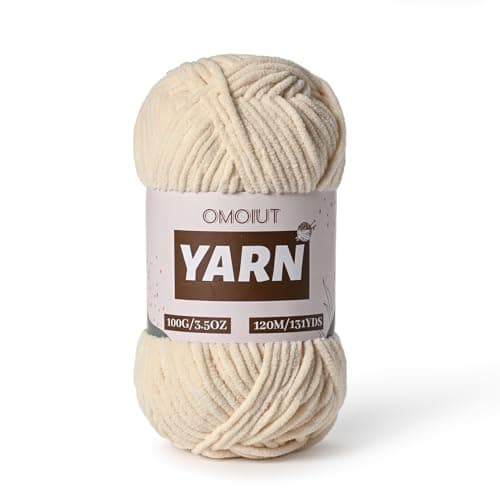 Plush Chenille Chunky Crochet Yarn - Baby Yarn for Crocheting Soft - Velvet Yarns Knitting for Blankets Crafts - Fluffy Amigurumi Yarns 100g / 131yd (Beige) - Image 1