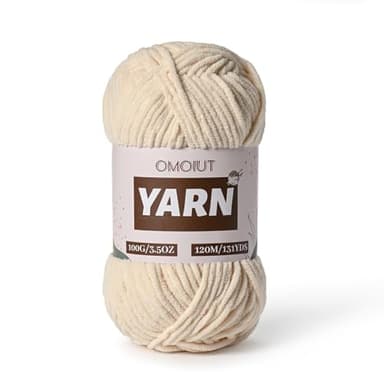 Plush Chenille Chunky Crochet Yarn - Baby Yarn for Crocheting Soft - Velvet Yarns Knitting for Blankets Crafts - Fluffy Amigurumi Yarns 100g / 131yd (Beige) - Image 1