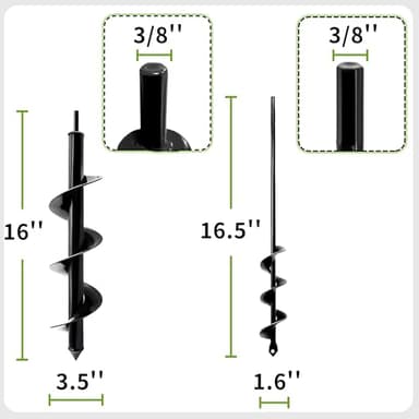 Auger Drill Bit for Planting – 3.5" x 16" and 1.6" x 16.5" Garden Auger Drill Bit for Cordless Drill,Efficient Planting Auger for Bulbs,Flowers,and Vegetables - Image 2