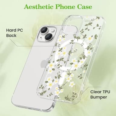 ZTOFERA for iPhone 13/14 Magnetic Case Compatible with Magsafe,Aesthetic Floral Pattern Design Cute for Girl Women,Anti-Drop Protective Hard Phone Cover for iPhone 13/14-Big White Flower - Image 4