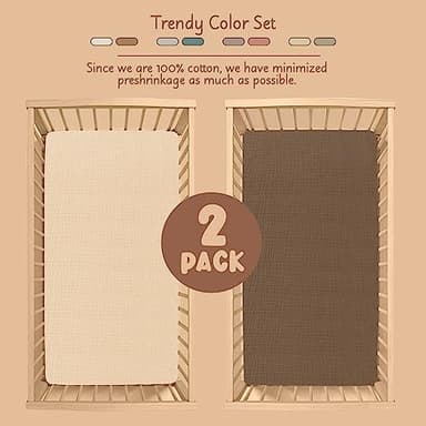 COSMOPLUS-Muslin-Crib-Sheets-for-Girls-Boys-Neutral-Baby,2 Pack Boho Crib Matress Sheet,Fitted Crib Sheet for Standard Crib Mattress & Toddler Bed Mattress,Organic Cotton,Ivory & Iced Coffee - Image 5