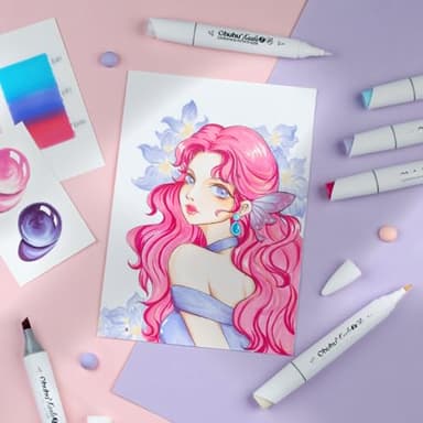 Ohuhu Alcohol Markers: Mini Brush & Slim Broad 60 Illustration Colors Dual Tip Brush Tip Alcohol-based Art Marker for Artists Adults Coloring Illustration- Refillable - Kaala B Series of Ohuhu Markers - Image 9