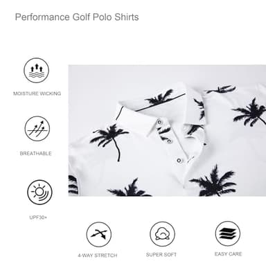 Alex Vando Mens Golf Shirt Moisture Wicking Quick-Dry Print Performance Polo Shirts for Men,White Palm Tree,L - Image 3