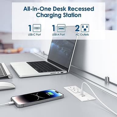 Conference Recessed Power Strip USB C Fast Charging,Furniture Recessed Outlet,Table Power Strip,Flush Mount for Side Table (White, 20W USB-C Port) - Image 3