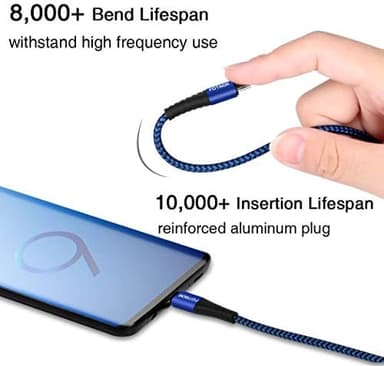 Asstar Galaxy Note 9 Charger Cord, USB Type C Cable Fast Charging (3 Pack 3FT 6FT 10FT) Blue Black Nylon Braided Cord Compatible with Galaxy Note 10 Plus S20 S10 S9 S8 Plus, LG, OnePlus - Image 5