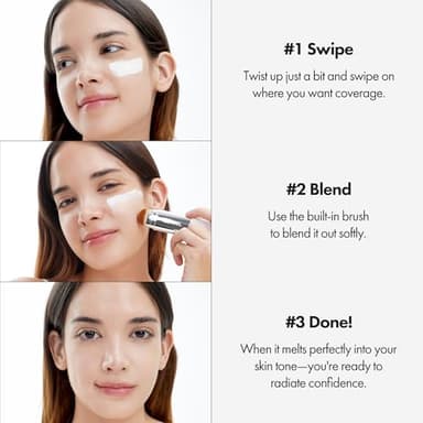 ELROEL Blanc Cover Cream Stick V White - Korean Color-Changing Foundation Stick with Volufiline - Medium to Full Coverage Dewy Finish Base Makeup - Dual-Ended with Detachable Brush (202 Natural) - Image 4