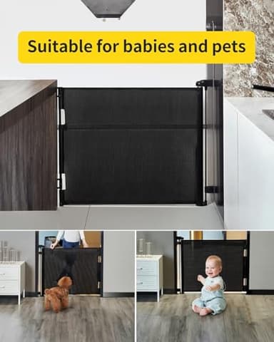 dearlomum Retractable Baby Gate,Mesh Baby Gate or Mesh Dog Gate,33" Tall,Extends up to 55" Wide,Child Safety Gate for Doorways, Stairs, Hallways, Indoor/Outdoor（Black,33"x55") - Image 6