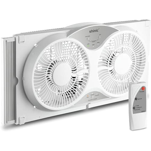 shinic 9" Twin Window Fan with Reversible Airflow, Removable Cover and Bug Screen, Remote Control, 3 Functions-3 Speeds, Width Adjustable (23.5" to 37"), Bathroom Kitchen Window Fan ETL Certified - Image 1