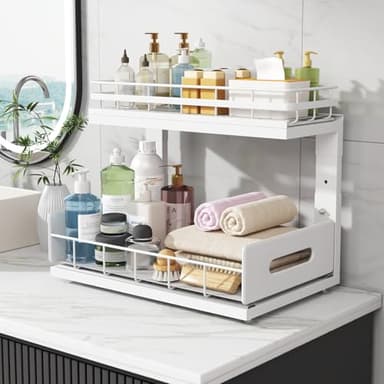 Biboraya 2 Pack Under Sink Organizer with Smooth Ball Bearing Slides,2-Tier Pull Out Cabinet Storage,Slide Out Drawers for Bathroom&Kitchen,Under Sink Shelf,Rust-resistant Coating,Height Adjustable - Image 8