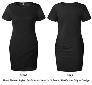 BTFBM Women's 2025 Summer Casual Beach Dresses Crew Neck Short Sleeve Wrap Party Club Mini Ruched Bodycon T Shirt Dress(Black, Small) - Image 4