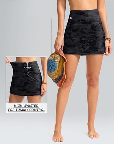 SANTINY Women's High Waisted Swim Skirt with Pocket Tummy Control Tankini Swimsuit Bathing Suit Bottoms for Women (Grey Camo_M) - Image 3